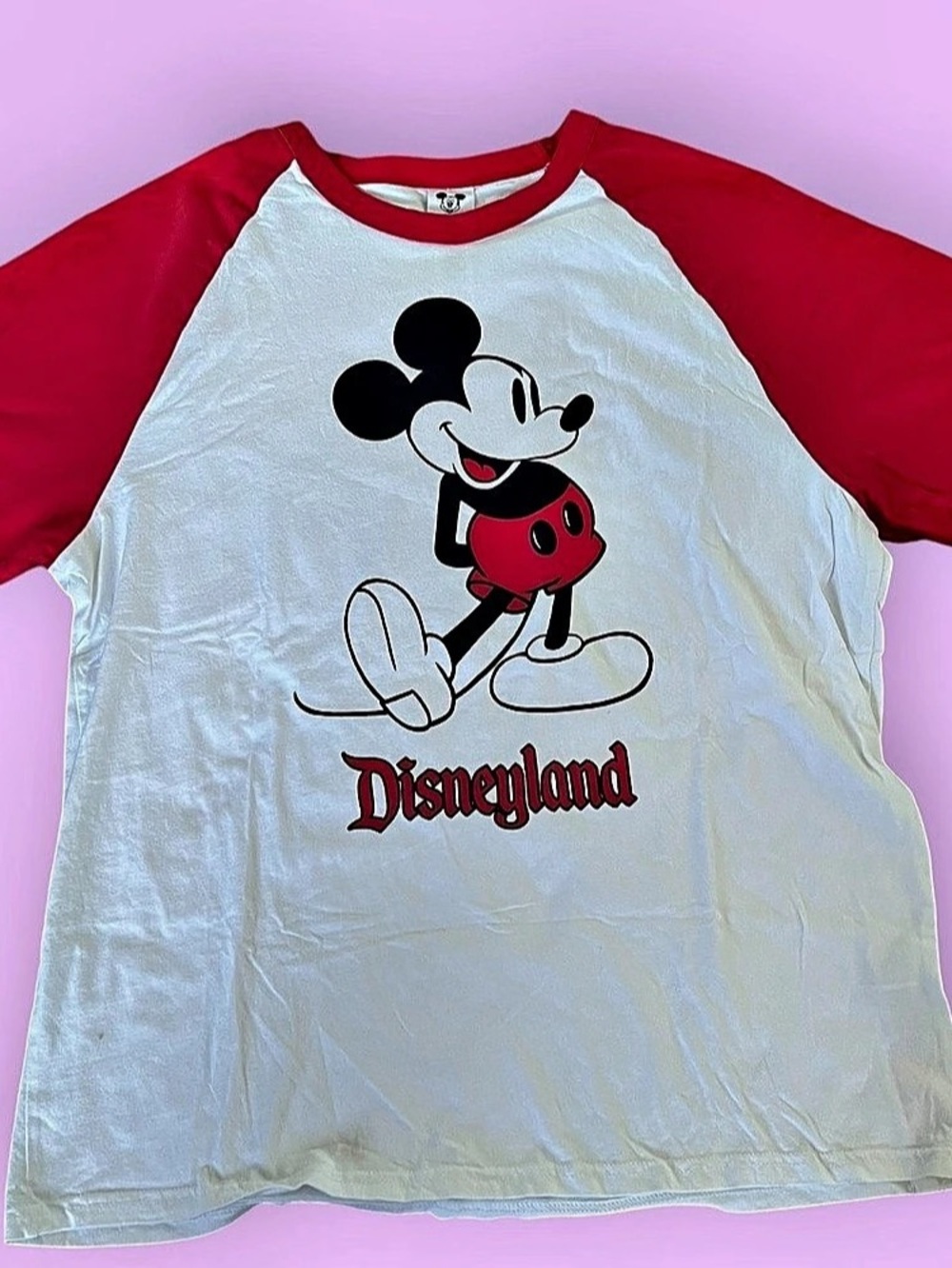 Disney Disneyland Mickey Mouse Baseball T-Shirt White & Red Large